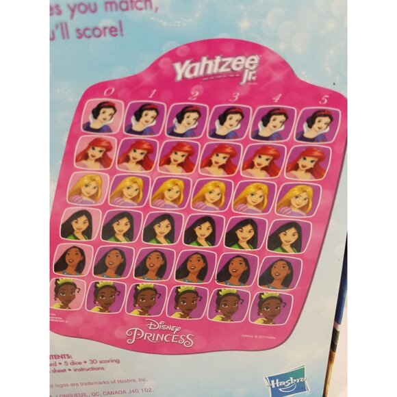 Yahtzee Jr Disney Princess Board Game Dice Ariel Rapunzel Tiana Mulan Complete - Picture 11 of 15